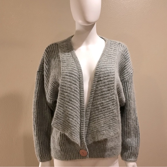 Crocodile Mohair Wool Cardigan Sweater Womens Small Light Grey Chunky Oversized - Picture 7 of 10